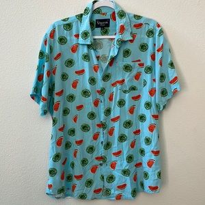 Vintage Watermelon Short Sleeve Lightweight Button Down Casual Shirt Hawaiian